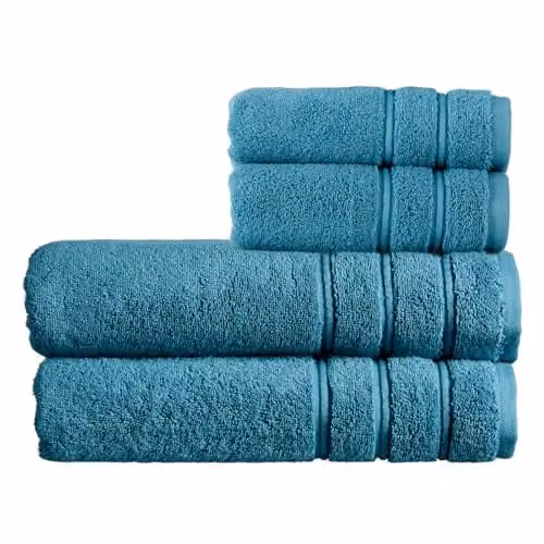 Christy Antalya 4 Piece Luxury Turkish Cotton Towel Set in Blue and Petrol, 600GSM