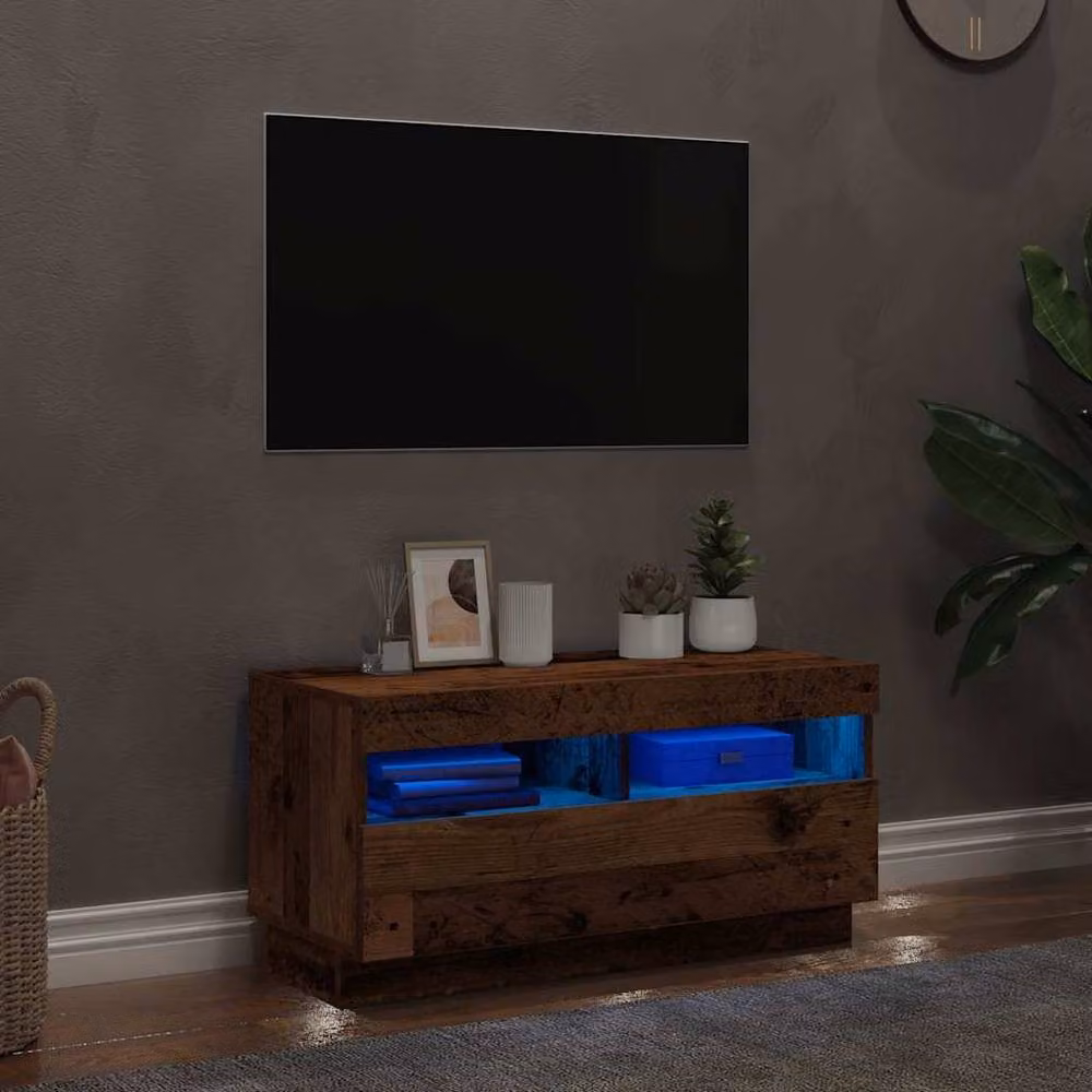 Berkfield Home Modern TV Cabinet with LED Lights in Old Wood Brown, W/D/H: 80 x 35 x 40 cm – 3