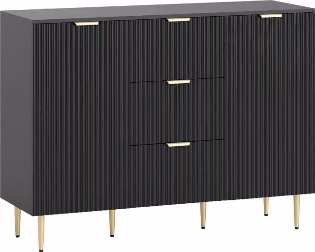 HOMCOM Modern 2-Door Sideboard with 3 Drawers and Adjustable Shelves in Black and Gold