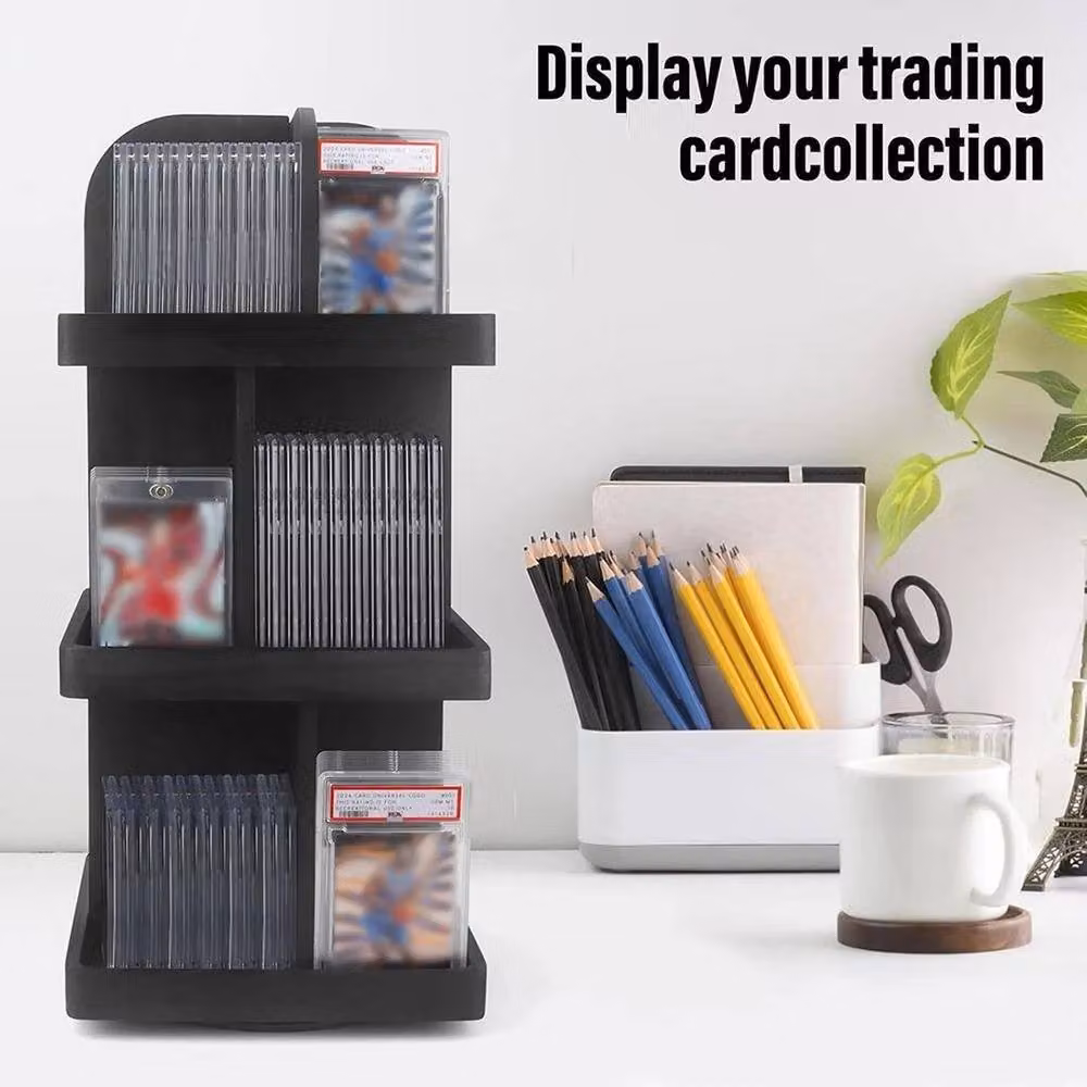 KORVIXA Rotating Wooden Trading Card Display Tower in Black, W/D/H: 100 x 100 x 52 cm – 5