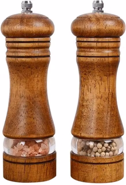 KORVIXA 2-Piece Brown Oak Wood Manual Pepper Mill Set