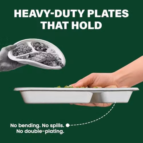 ECONX White 5 Compartment Deep Rectangle Bagasse Disposable Food Plates, 50 Pack – 4