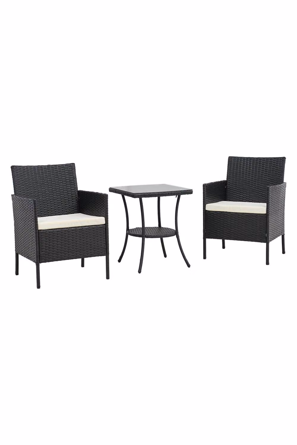 Living and Home 3-Piece Black PE Rattan Garden Furniture Bistro Set – 3