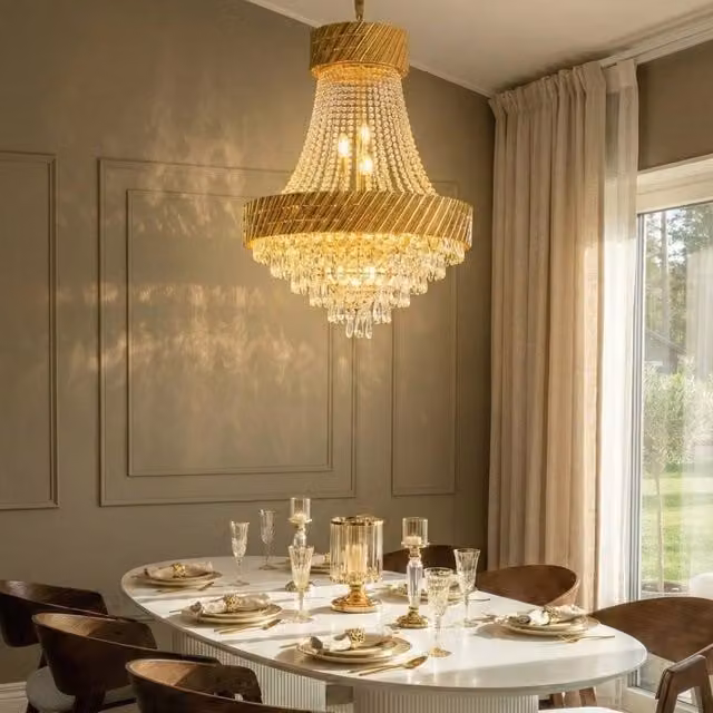 Wyld and Coco Gold Metal and Crystal Suspended Chandelier