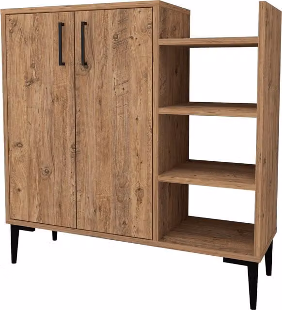 Destina Home Leskar Modern Brown Kitchen Cabinet with Internal Shelves and Hinged Doors