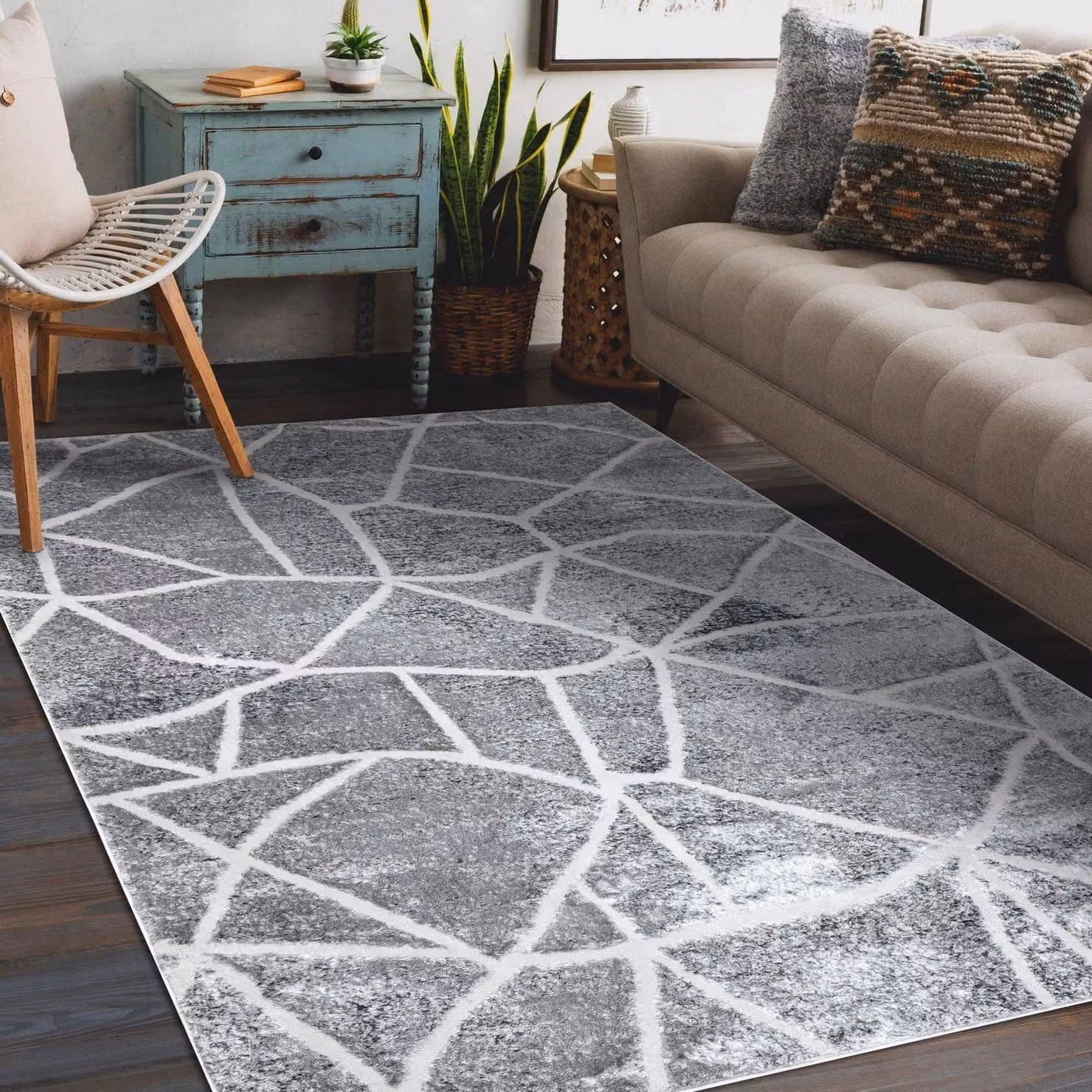 RugsX Mefe Modern Geometric Grey Rectangular Rug W: 120 cm, D: 170 cm – 3