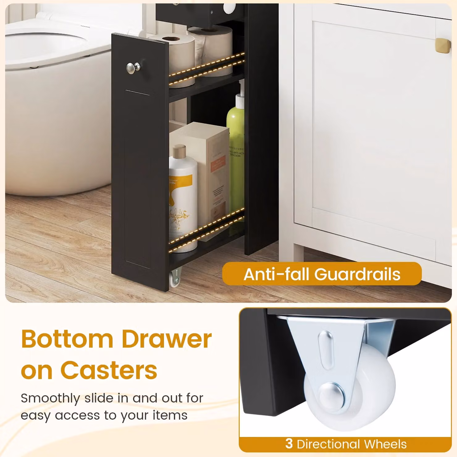 Costway 4-Tier Narrow Bathroom Toilet Side Storage Cabinet with Slide Out Drawers in Black – 5