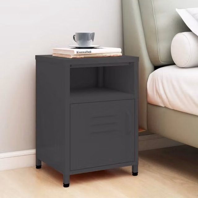 Berkfield Home Modern Anthracite Metal Nightstand W/D/H: 35 x 35 x 51 cm – 1
