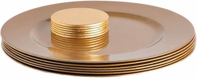 Argon Tableware 12pc Gold Metallic Charger Plates and Coasters Set in Melamine, Diameter: 33 cm – 3