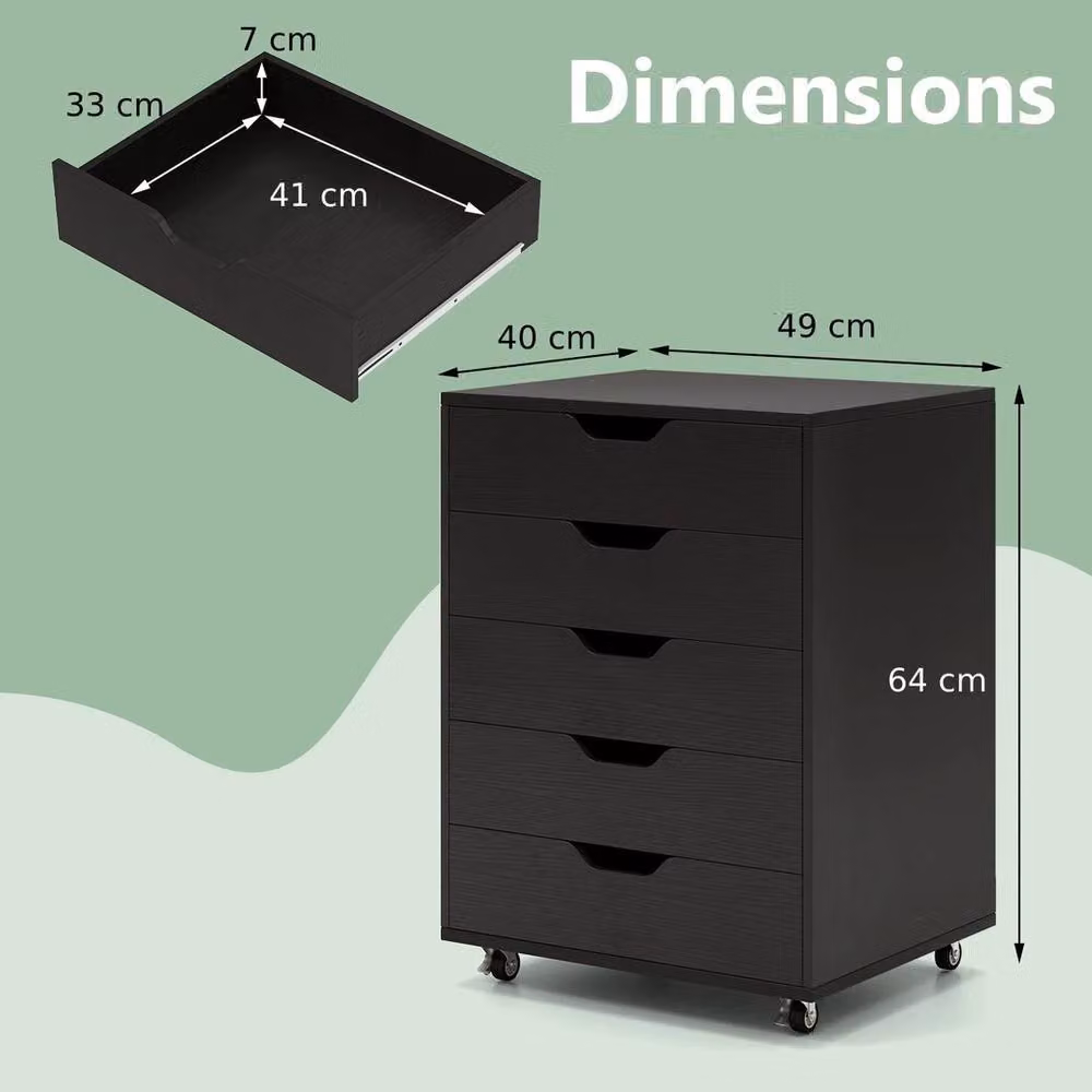 Kelvenix 5 Drawer Rolling Dresser Storage Cabinet in Black – 2