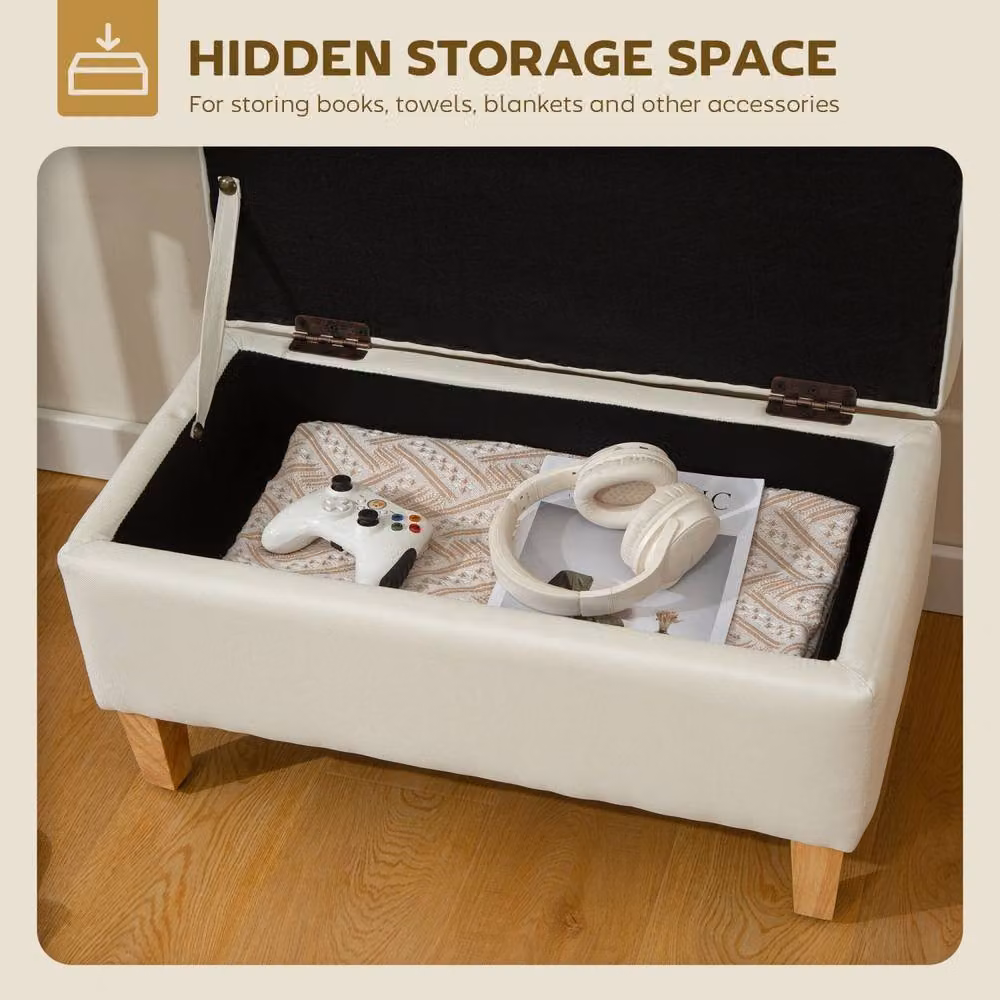Wyld Haus Suba Beige Linen Look Storage Ottoman Bench with Natural Wooden Legs – 4