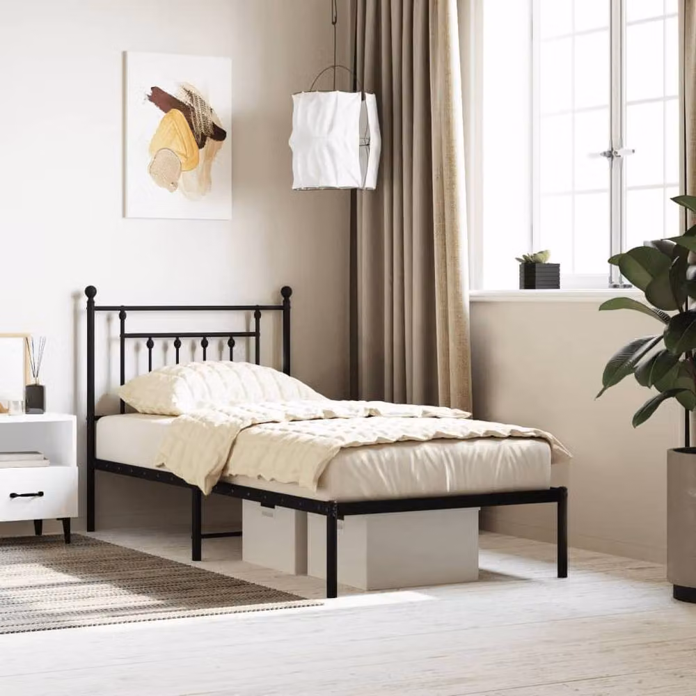 Berkfield Home Metal Bed Frame with Headboard in Black, W/L: 80 x 200 cm – 2