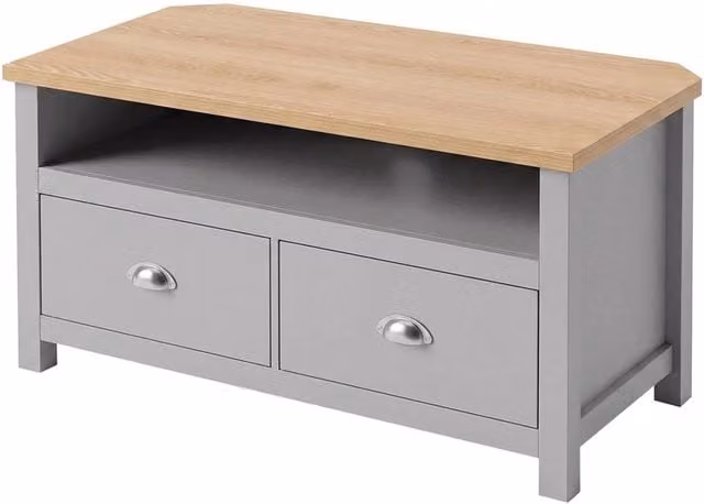 SPETLEK Modern Grey Corner TV Stand with Cable Management and Media Compartments – 1