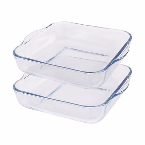 Argon Tableware Set of 2 Transparent Square Glass Casserole Dishes, W: 24 cm, D: 21 cm, H: 5.5 cm – 1