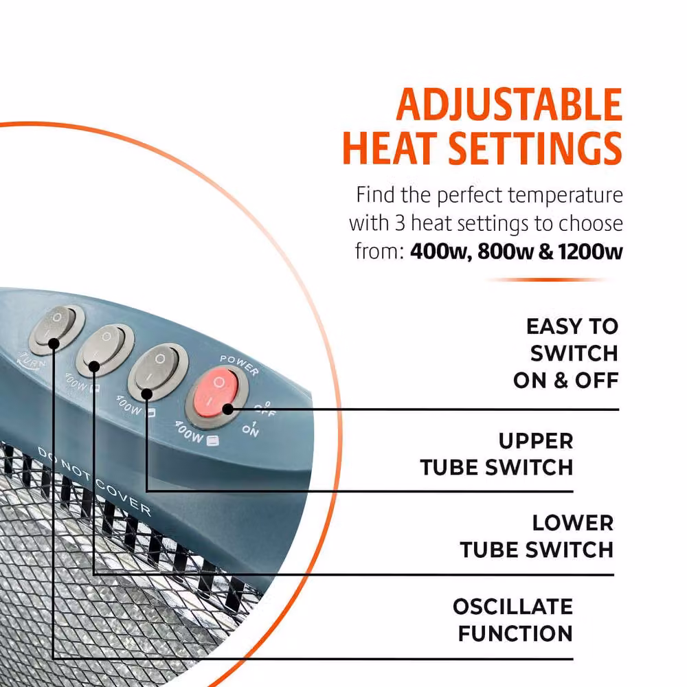 Bergstrom Grey Halogen Infrared Heater with 75 Degree Oscillation and 3 Heat Settings, H 48 cm x W 48 cm x D 48 cm – 5