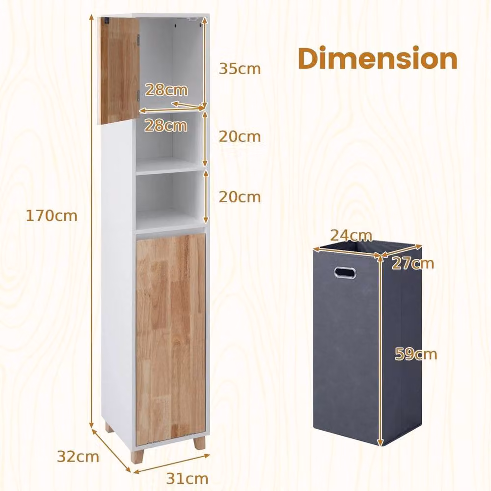Kelvenix Tall Bathroom Storage Organizer Unit in White, H 170 cm x W 31 cm – 2