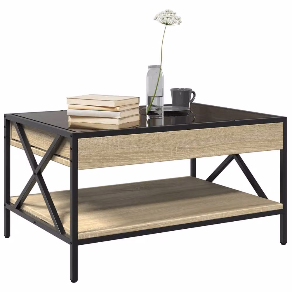 Berkfield Home Infinity LED Coffee Table in Sonoma Oak and Light Brown, W: 70 cm, D: 50 cm, H: 38 cm – 2