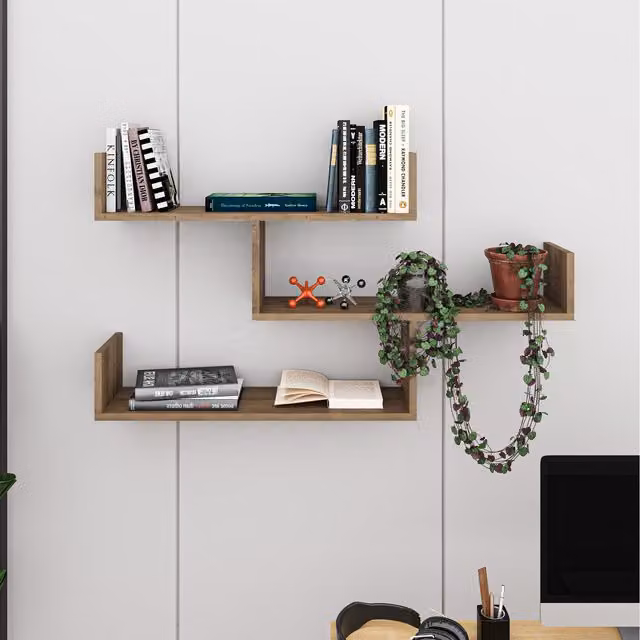 Decortie Tibet Wall Mounted Modern Bookcase Display Unit in Brown, Width: 120 cm – 1