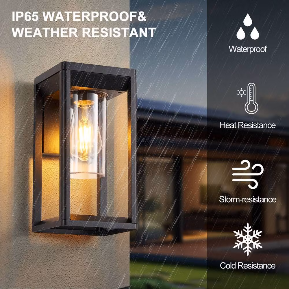 Harper Living LED Outdoor Wall Lantern in Black with Transparent Glass Shade – 5
