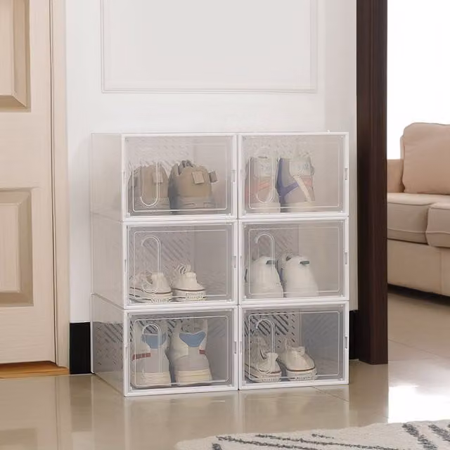 Livingandhome 12-Pack White and Transparent Plastic Shoe Storage Boxes with Magnetic Doors