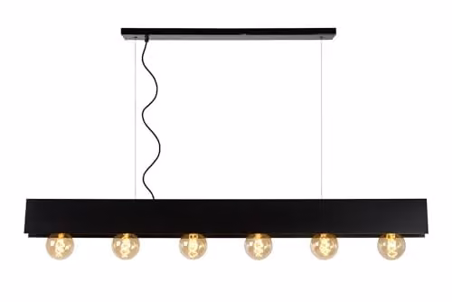 Lucide SURTUS Industrial Bar Pendant Light, Black, Dimmable and Height Adjustable, 6 x E27