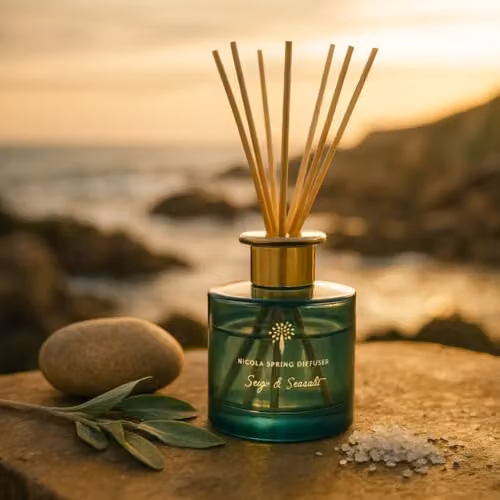 Nicola Spring Sage & Seasalt Scented Candle and Reed Diffuser Gift Set, Green, 130g Soy Wax Candle and 200ml Diffuser – 2
