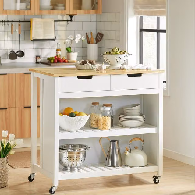 SoBuy Kitchen Storage Trolley in White and Natural Wood