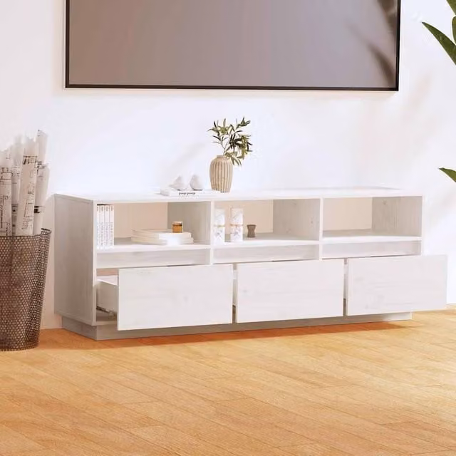 Berkfield Home White Solid Wood Pine TV Cabinet W/D/H: 140 x 37 x 50 cm – 1