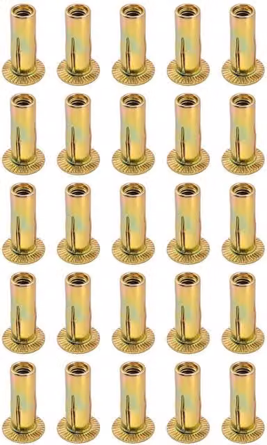 OKODOKO 25 Pack M6 Multi-Grip Rivet Nuts, Pre-Bulbed Shank Carbon Steel, Zinc-Plated Silver