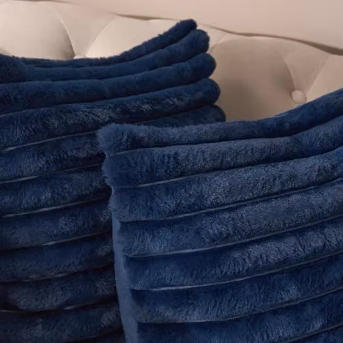 OHS Set of 2 Navy Blue Faux Fur Ribbed Square Cushion Covers, W/D/H: 45 x 45 x 45 cm – 3