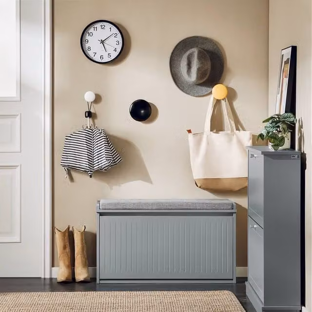 SoBuy Modern Grey Fabric Shoe Rack and Hallway Bench – 1