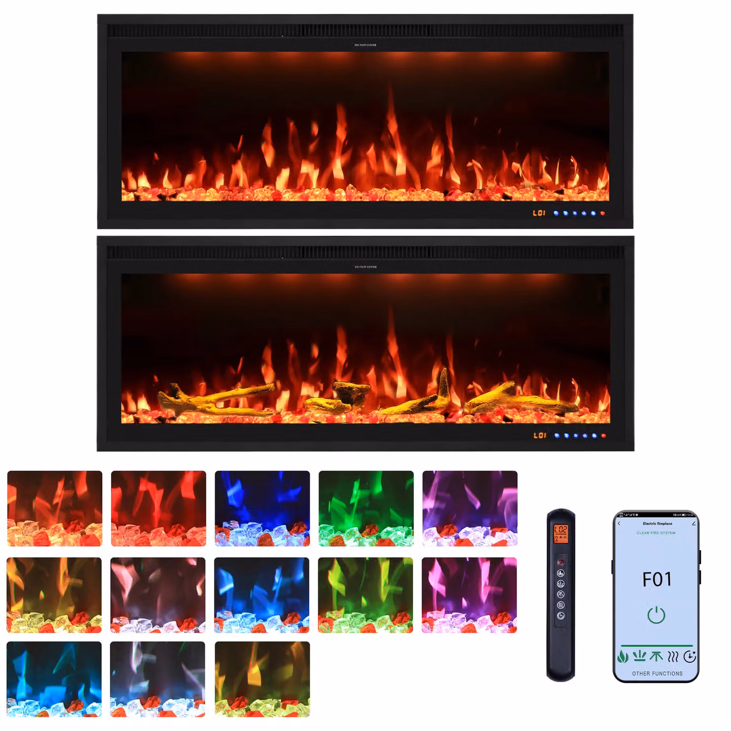 Omni-Burn Black Recessed and Wall-mounted Electric Fireplace with App Control, W/D/H: 78.74 x 16.02 x 67.56 cm – 2