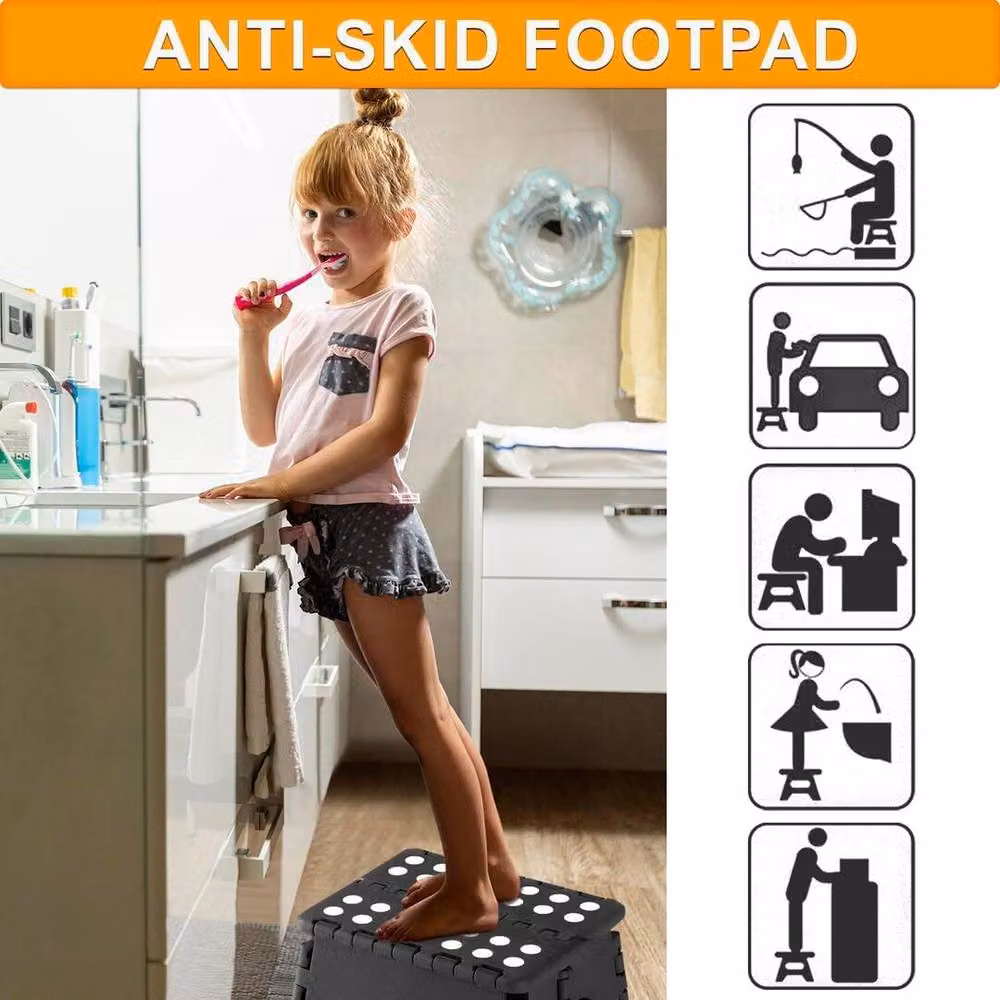 ATEK Small Foldable Non-Slip Step Stool for Toddlers in Black – 2