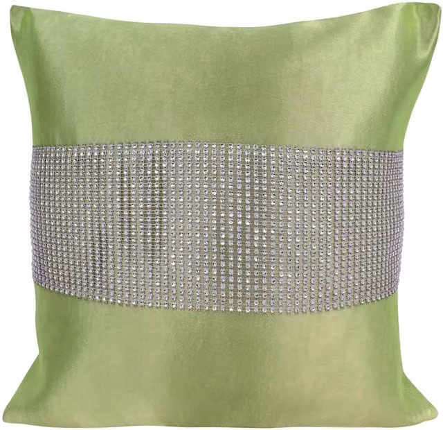 Velosso Green Square Scatter Cushion with Matte Finish and Diamante Detail
