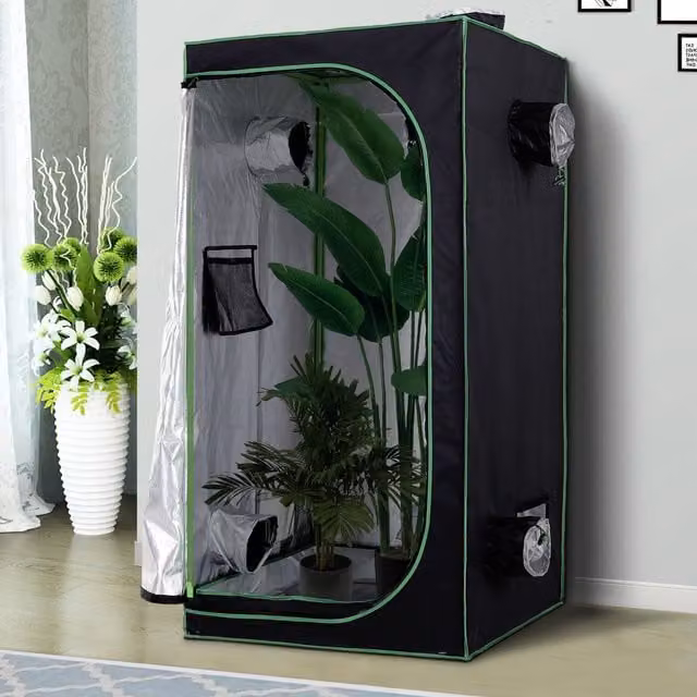 OUTSUNNY Mylar Hydroponic Grow Tent with Floor Tray for Indoor Plants, Jet Black, W/D/H: 60 x 60 x 140 cm – 1