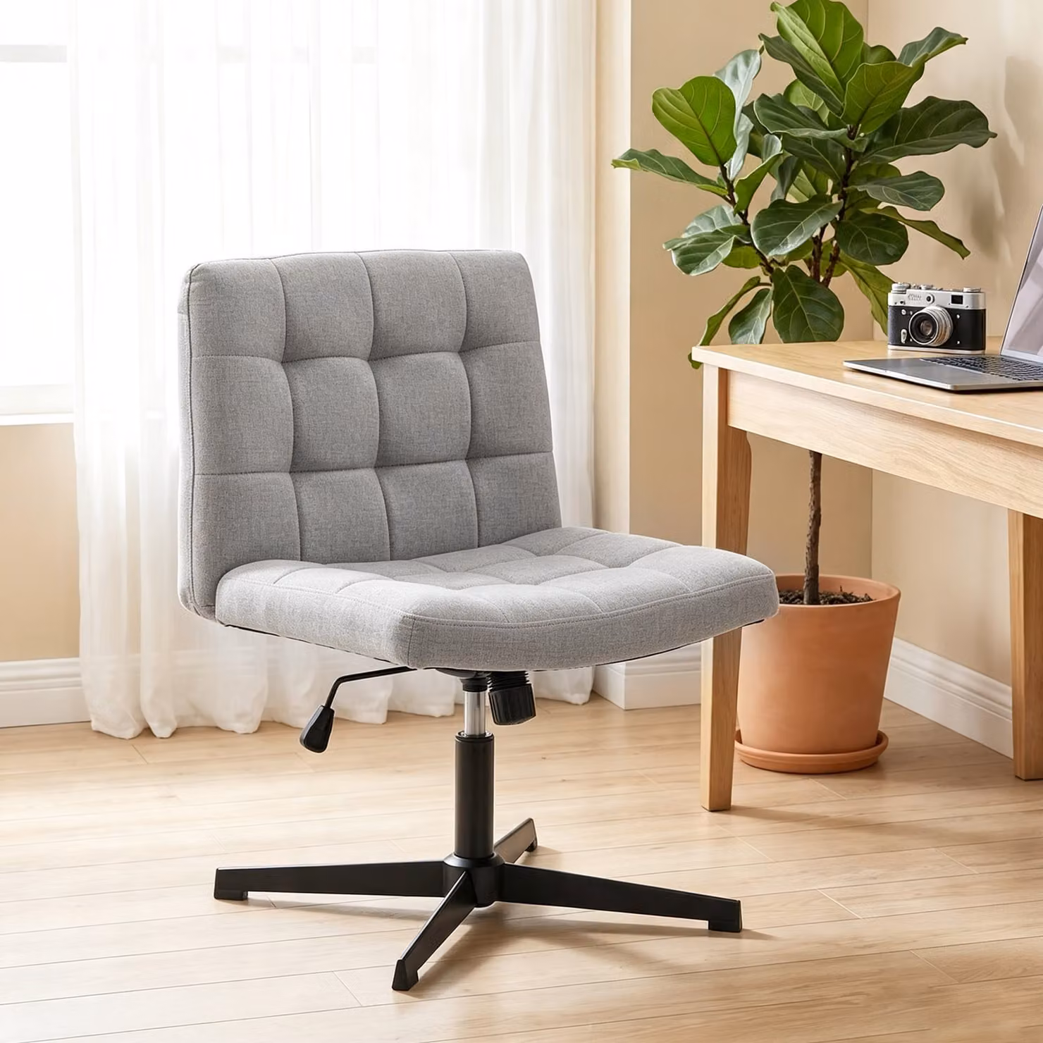 HOMCOM Armless Grey Linen Office Chair with Rocking Function and 360 Degree Swivel, W/D/H: 120 x 61 x 50 cm – 2