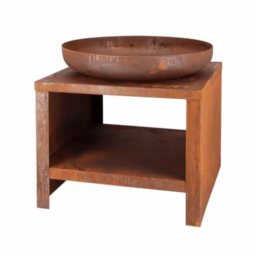 Esschert Design Brown Fire Bowl with Wooden Compartment Grate, Diameter: 60 cm