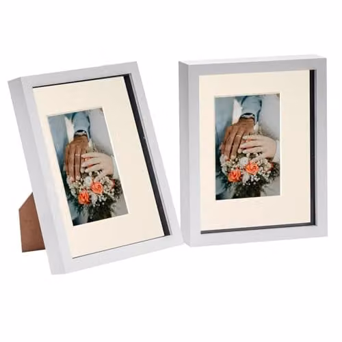 Nicola Spring White 3D Box Photo Frames with 4 x 6 inch Mount, Pack of 2 – 1