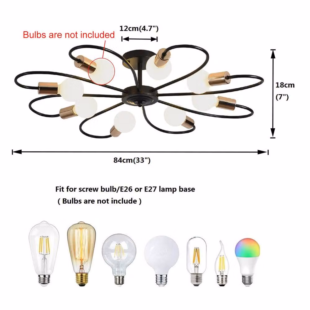 NIVOR 8-Light Industrial Mid Century Flush Mount Ceiling Chandelier in Black – 2