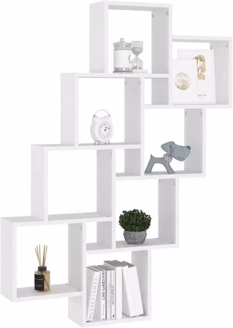 Berkfield Home White Wall Mounted Cube Shelf in Engineered Wood, W: 90 cm, D: 15 cm, H: 119 cm