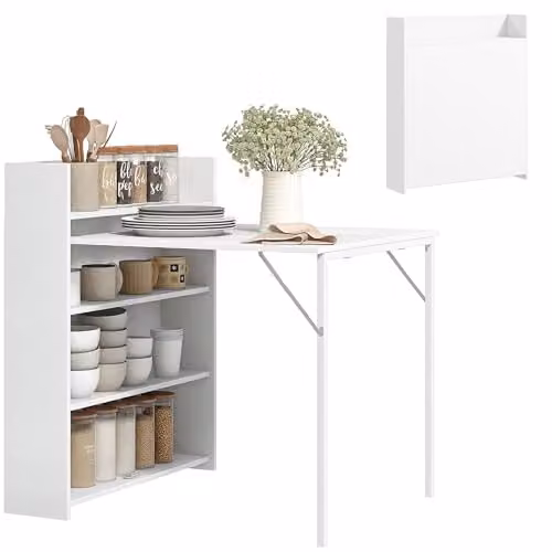 HOMCOM Folding Dining Table with 4-Tier Shelves in White