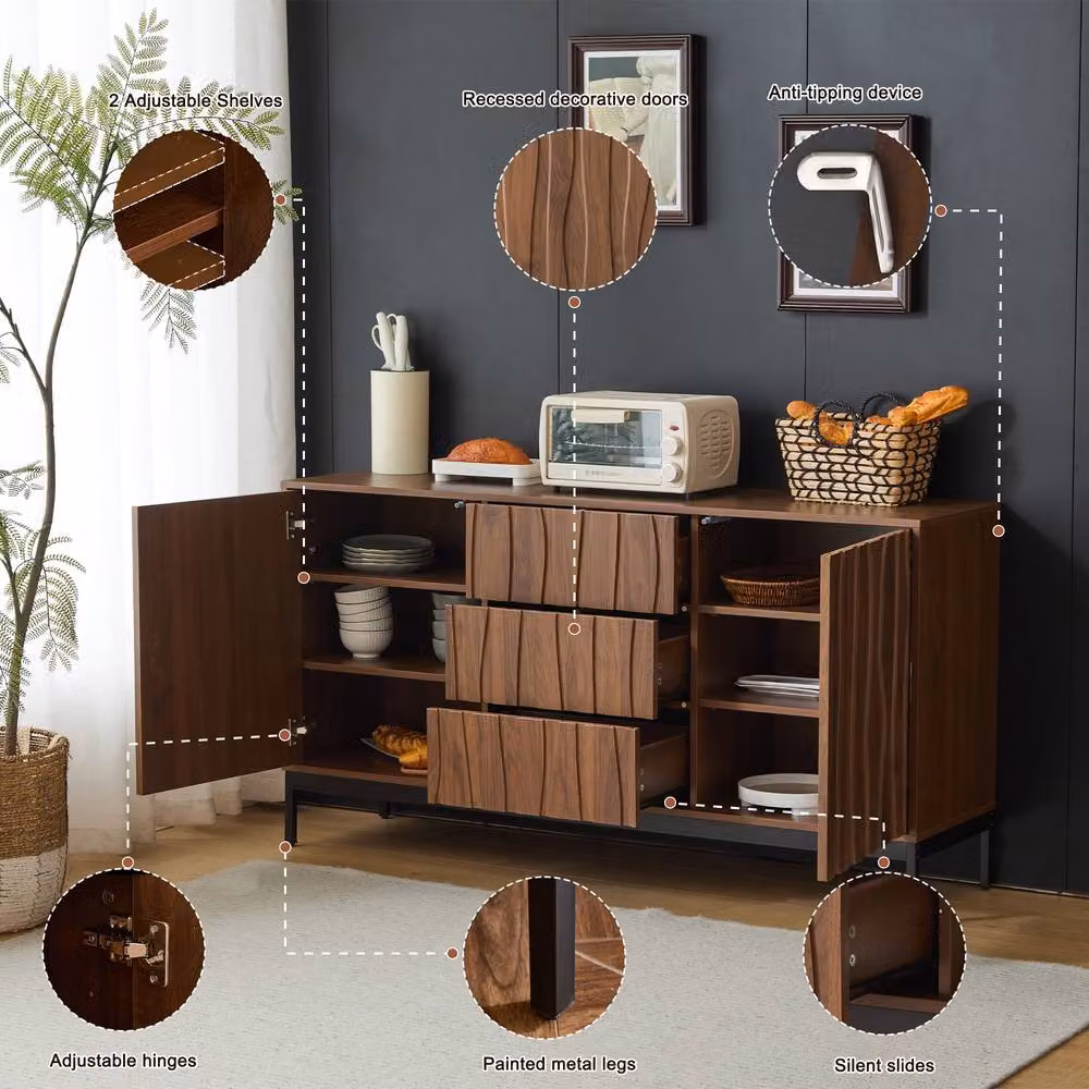 Matteo Mid-Century Modern Oak Wood and Metal Sideboard in Brown and Black – 3
