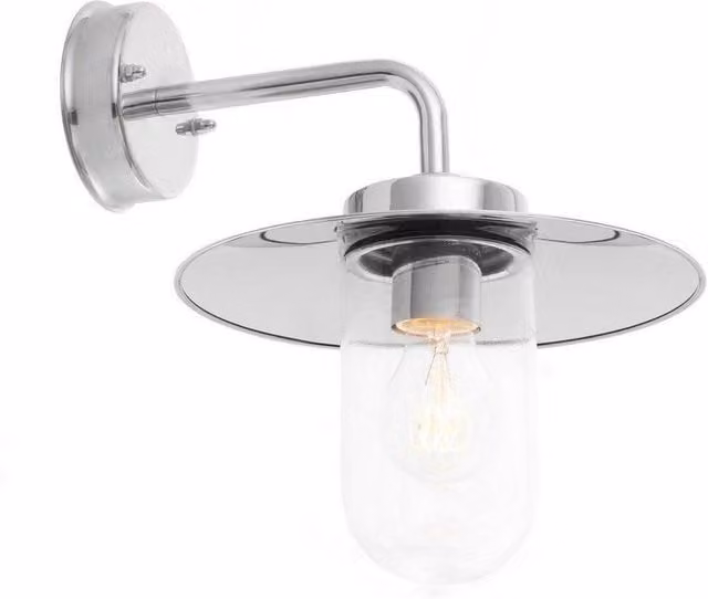 Netlighting Addison Outdoor Wall Lantern in Grey Polished Stainless Steel and Transparent Glass, IP44, Dimmable, E27