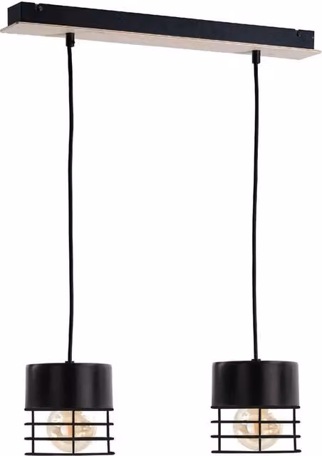 Netlighting Casa Bar Pendant Ceiling Light in Black and Wood, 50 cm, 2x E27