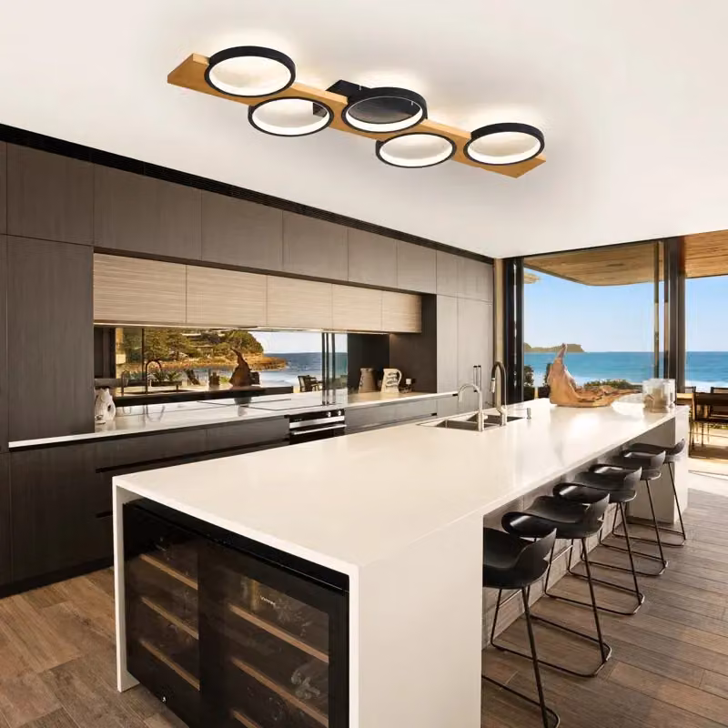 Garwarm Black Five-Circle Design LED Flush Mount Ceiling Light with Remote Control and Dimming Function, Diameter: 99.99 cm – 2