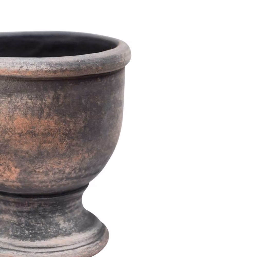 Ivyline York Grey Wash Terracotta Ceramic Planter Tub, H: 25 cm, D: 21.5 cm – 2