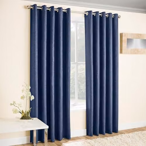 Enhanced Living Blue Plain Textured Thermal Eyelet Curtains, W: 117 cm, H: 137 cm – 1