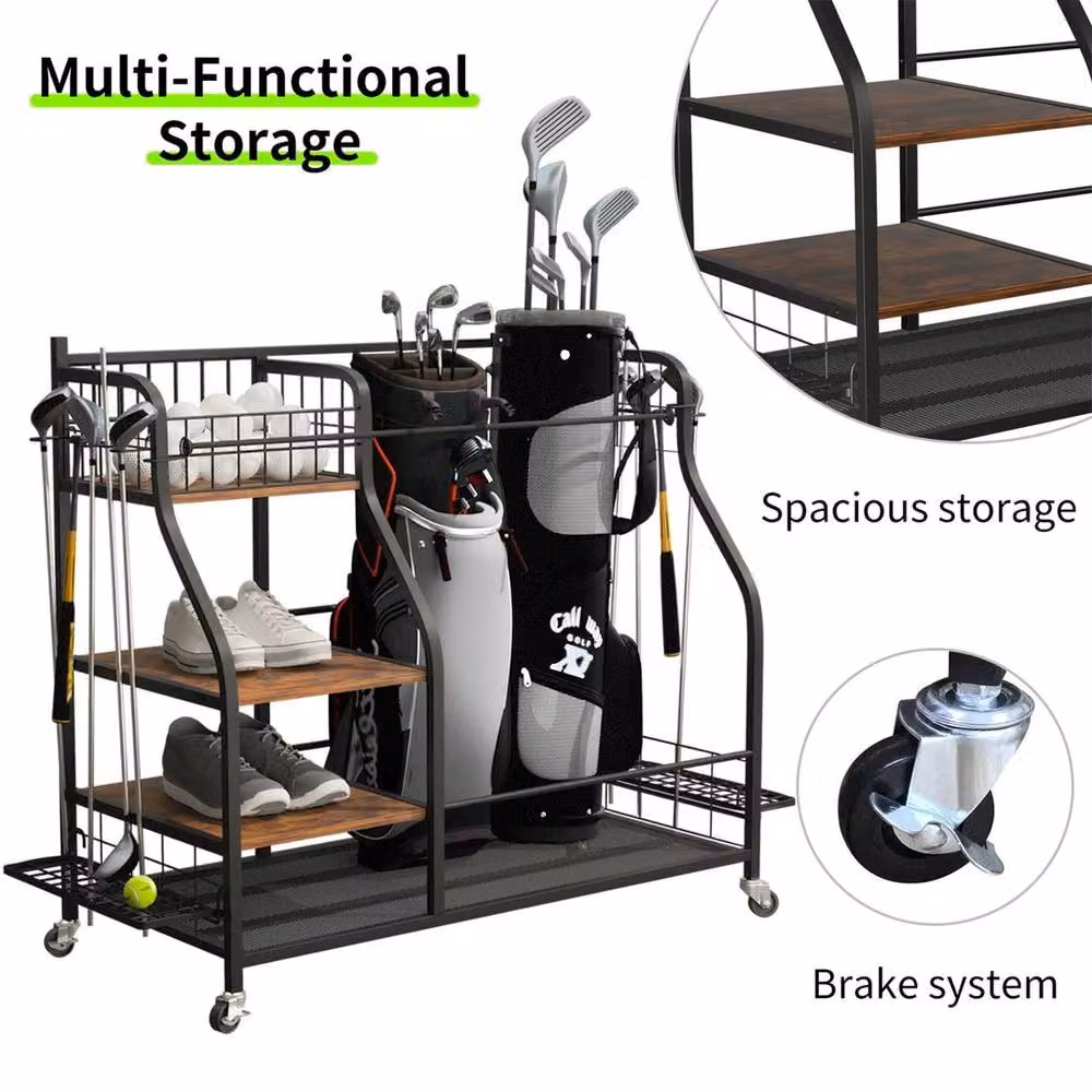 FLAVORA Mobile Golf Bag Storage Rack Holder in Black – 4