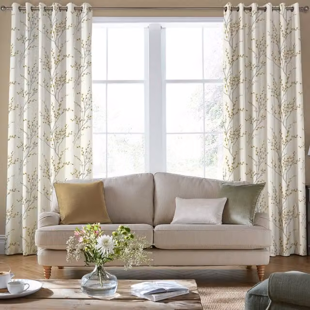 Laura Ashley Pussy Willow Made to Measure Blackout Eyelet Curtains in Ochre Yellow