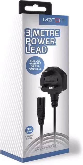 Venom 3 Metre Replacement C7 Power Cable for PS5 and PS4, Black